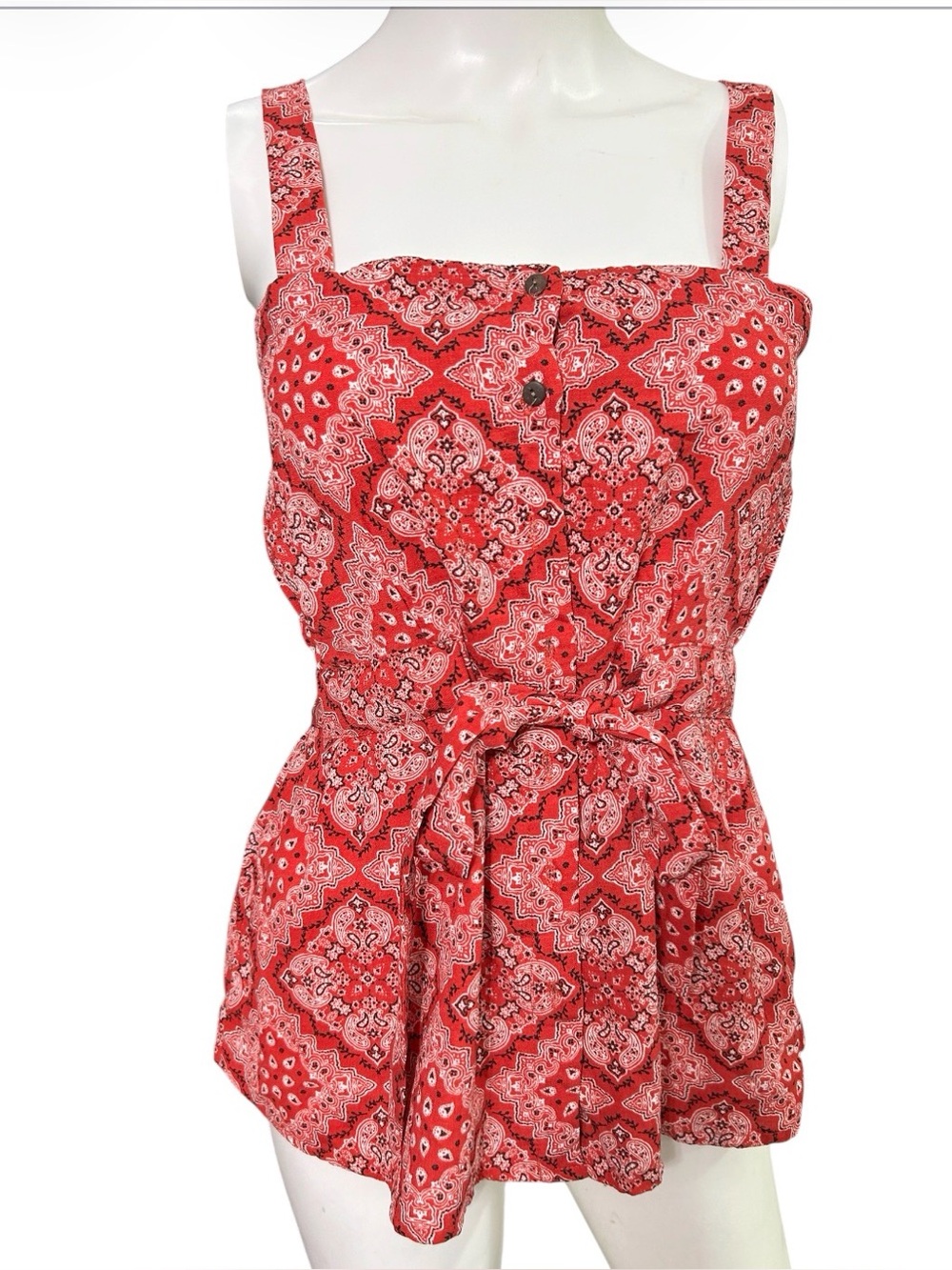 Reverse Red Bandana-Print Sleeveless Tie-Waist Top